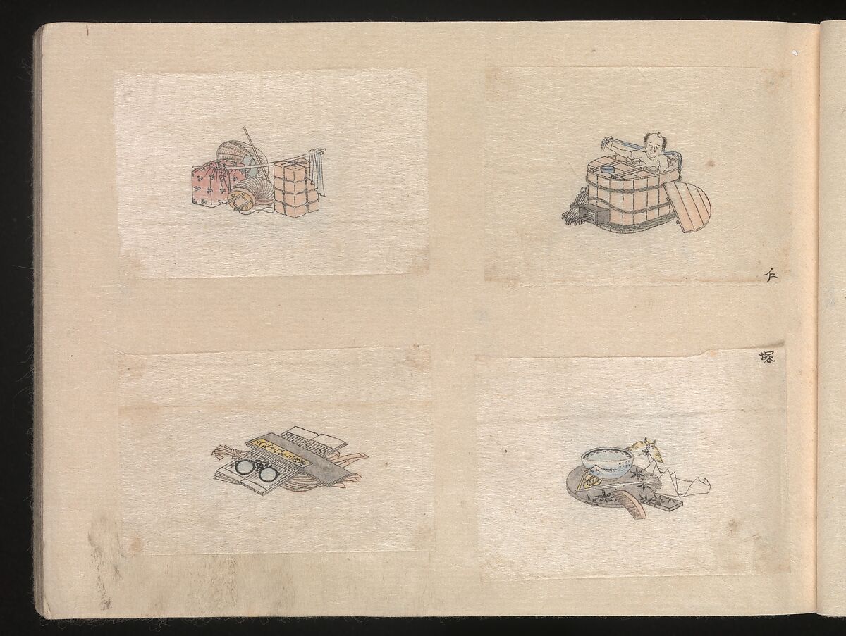 Miniature Drawings for Craftspeople, Katsushika Hokusai (Japanese, Tokyo (Edo) 1760–1849 Tokyo (Edo)), Two albums pasted with 548 drawings; ink and color on paper, Japan