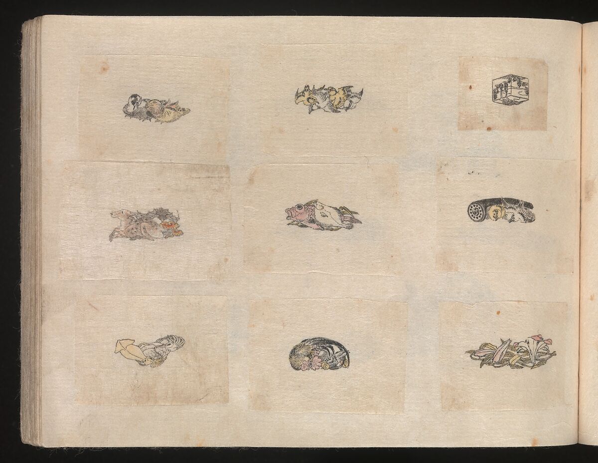 Miniature Drawings for Craftspeople, Katsushika Hokusai (Japanese, Tokyo (Edo) 1760–1849 Tokyo (Edo)), Two albums pasted with 548 drawings; ink and color on paper, Japan