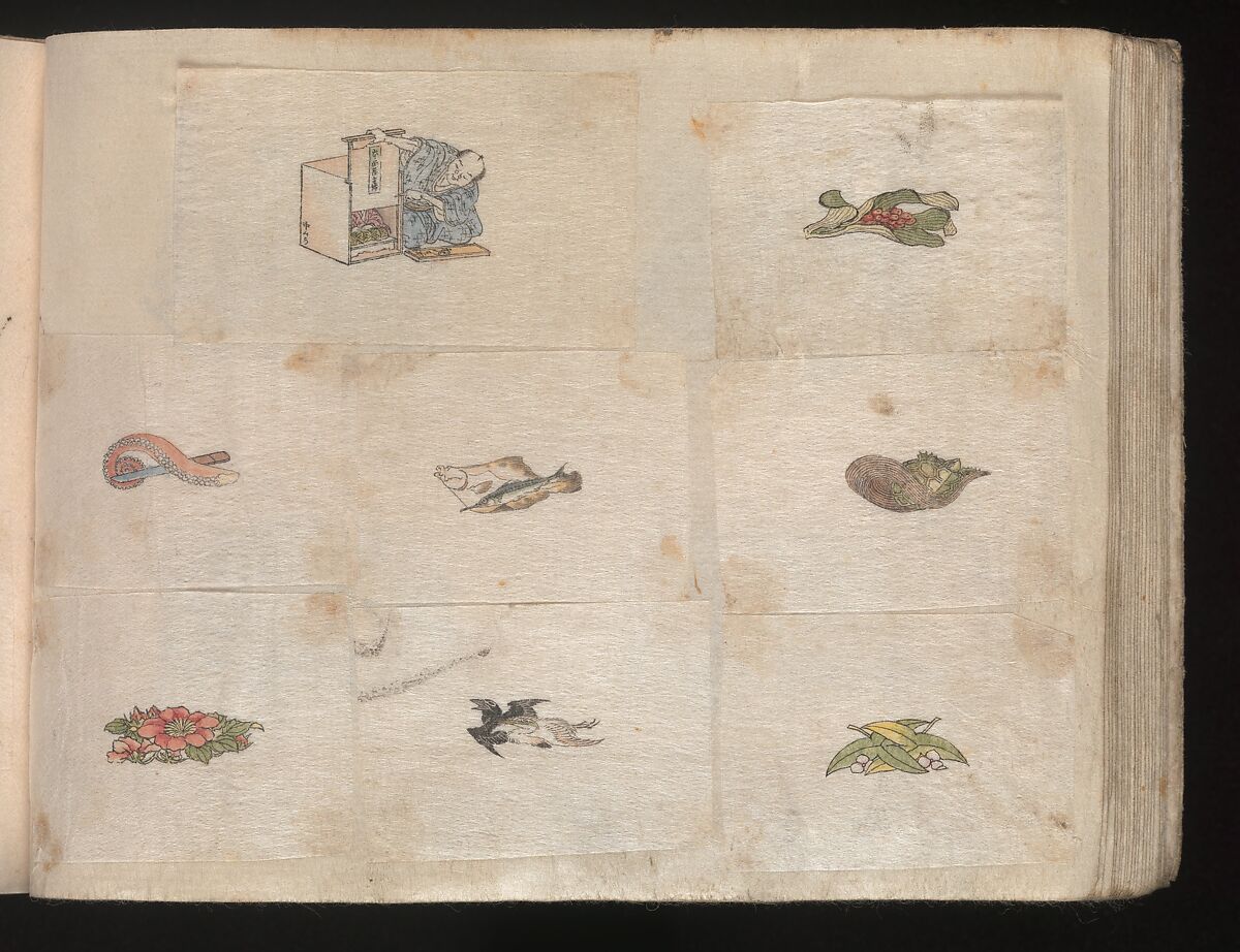 Miniature Drawings for Craftspeople, Katsushika Hokusai (Japanese, Tokyo (Edo) 1760–1849 Tokyo (Edo)), Two albums pasted with 548 drawings; ink and color on paper, Japan