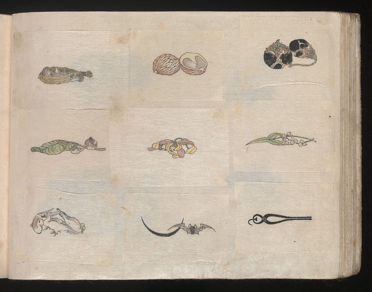 Miniature Drawings for Craftspeople, Katsushika Hokusai (Japanese, Tokyo (Edo) 1760–1849 Tokyo (Edo)), Two albums pasted with 548 drawings; ink and color on paper, Japan