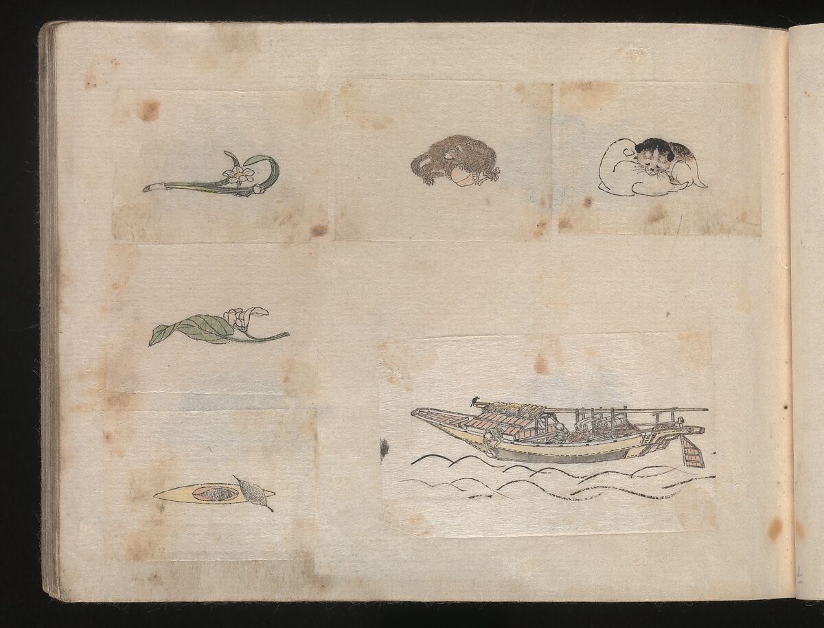Miniature Drawings for Craftspeople, Katsushika Hokusai (Japanese, Tokyo (Edo) 1760–1849 Tokyo (Edo)), Two albums pasted with 548 drawings; ink and color on paper, Japan