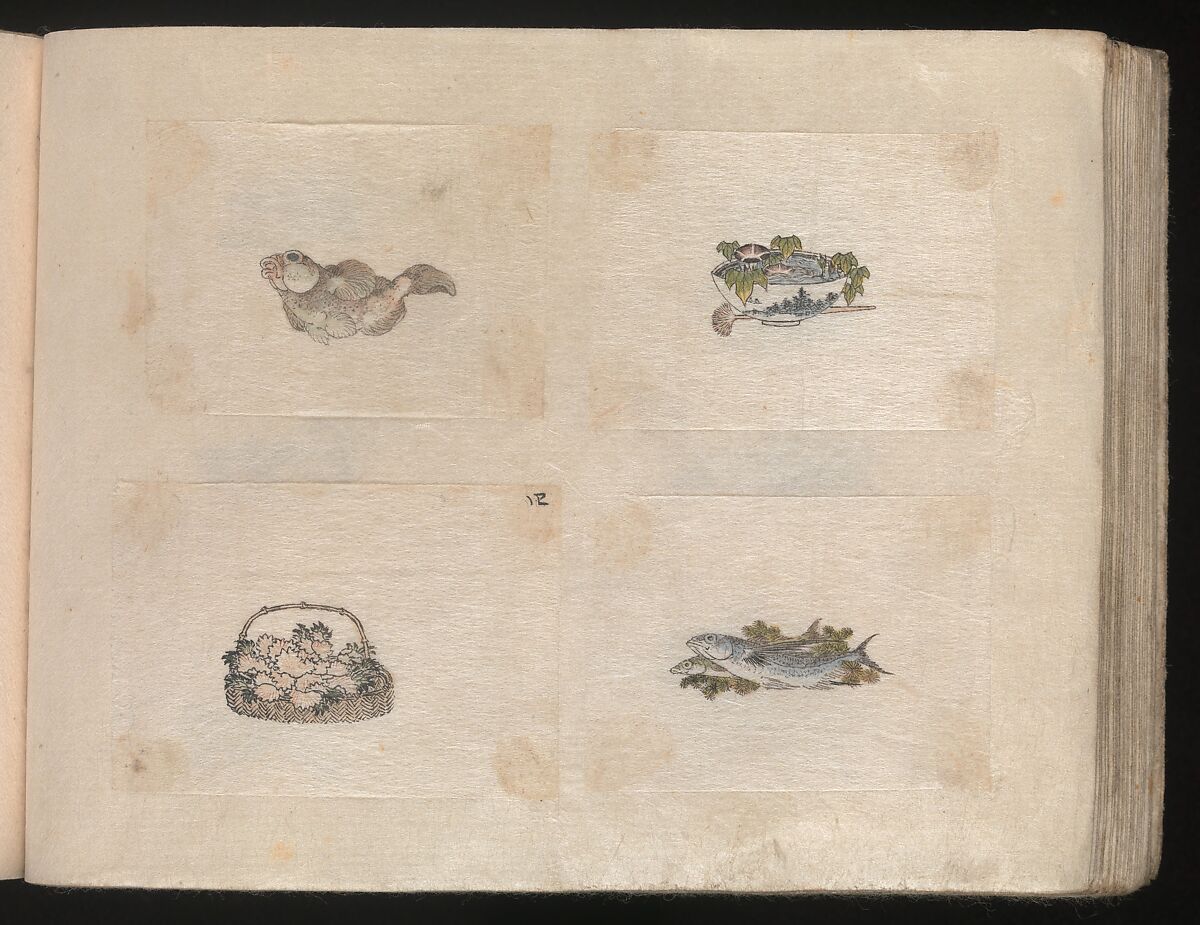 Miniature Drawings for Craftspeople, Katsushika Hokusai (Japanese, Tokyo (Edo) 1760–1849 Tokyo (Edo)), Two albums pasted with 548 drawings; ink and color on paper, Japan