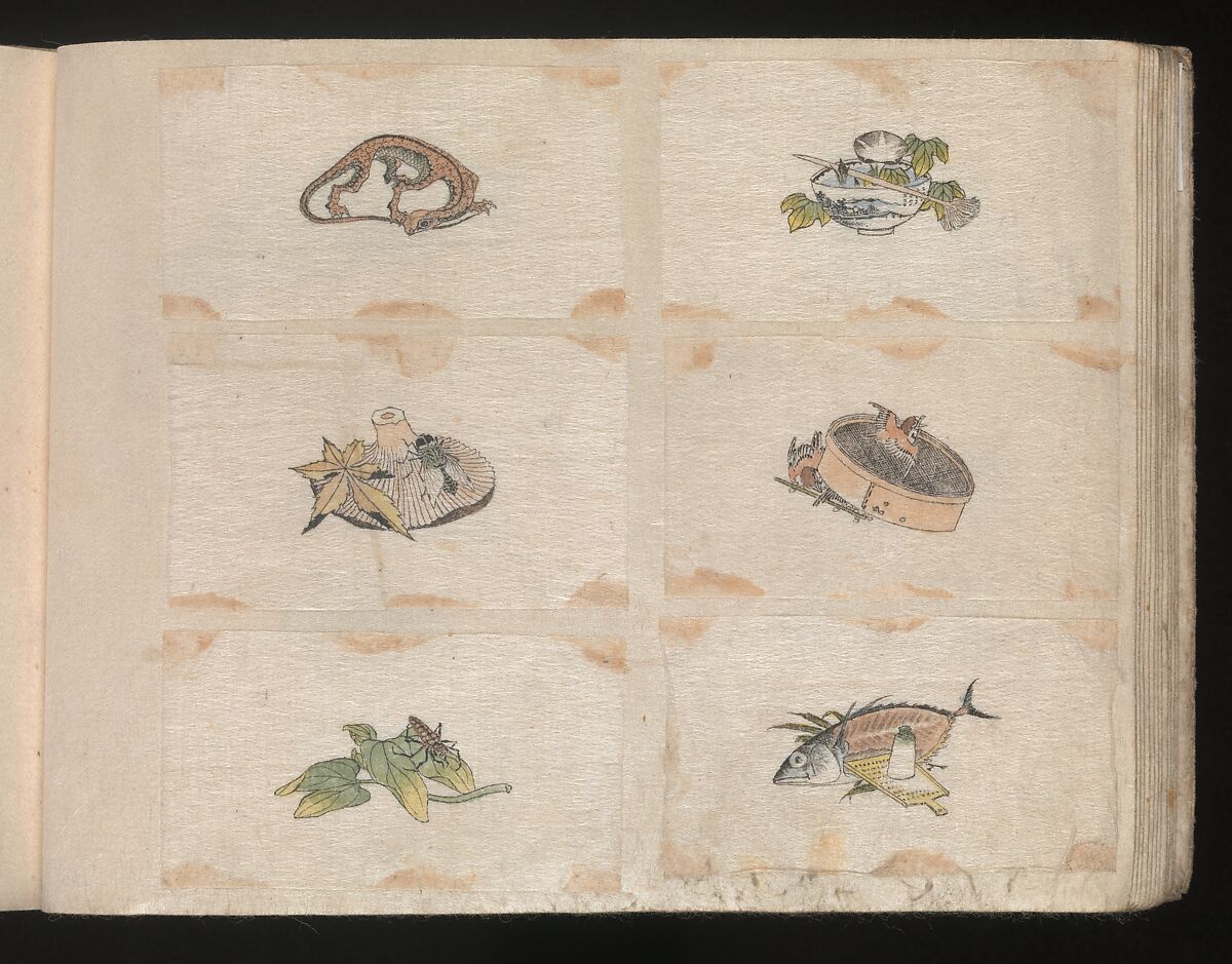 Miniature Drawings for Craftspeople, Katsushika Hokusai (Japanese, Tokyo (Edo) 1760–1849 Tokyo (Edo)), Two albums pasted with 548 drawings; ink and color on paper, Japan