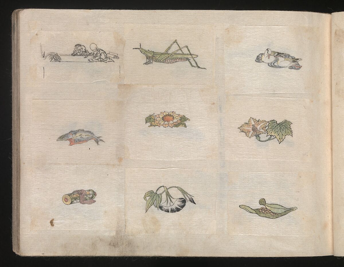 Miniature Drawings for Craftspeople, Katsushika Hokusai (Japanese, Tokyo (Edo) 1760–1849 Tokyo (Edo)), Two albums pasted with 548 drawings; ink and color on paper, Japan