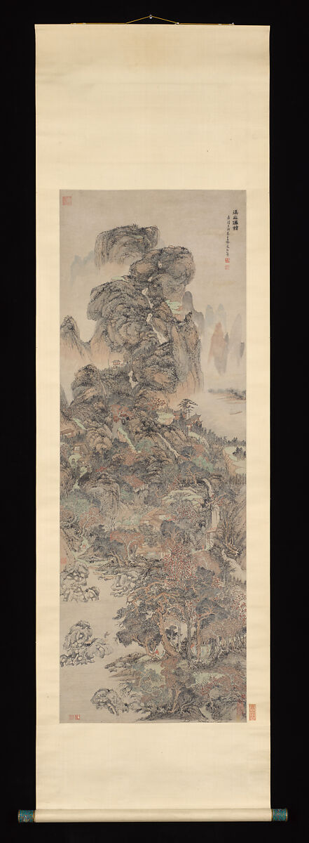 Dwellings of the Immortals Amid Streams and Mountains, Wen Boren (Chinese, 1502–1575), Hanging scroll; ink and color on paper, China