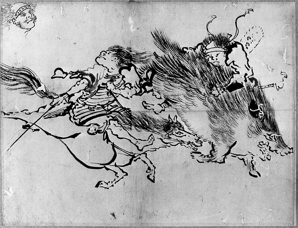 Two Figures, Katsushika Hokusai (Japanese, Tokyo (Edo) 1760–1849 Tokyo (Edo)), Matted painting; ink on paper (wash drawing?), Japan 