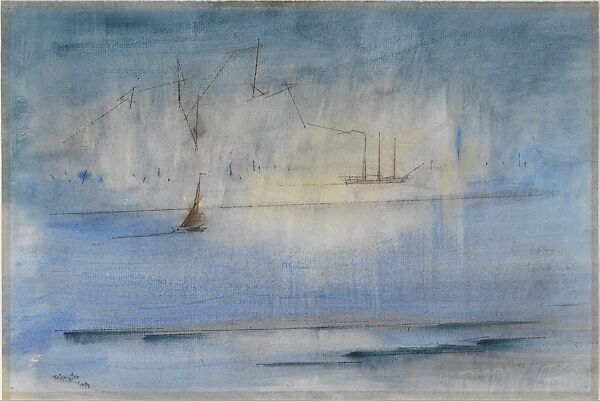 Marine, Lyonel Charles Feininger (American, New York 1871–1956 New York), Watercolor and pen and black ink on paper 