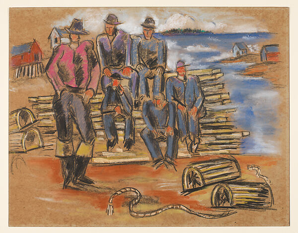 Study for "Lobster Fishermen", Marsden Hartley (American, Lewiston, Maine 1877–1943 Ellsworth, Maine), Pastel on paperboard 