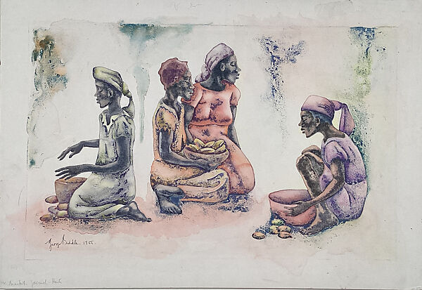 Market-Jacmel-Haiti, George Biddle (American, Philadelphia, Pennsylvania 1885–1973 Croton-on-Hudson, New York), Watercolor and graphite on board 