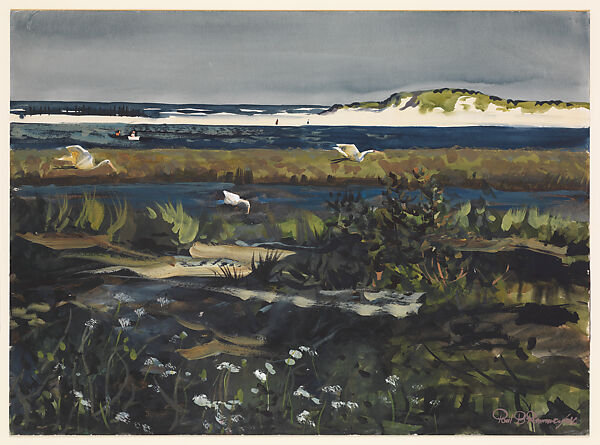 Cranes, Paul B. Remmey (American, 1903–1957), Watercolor on paper 