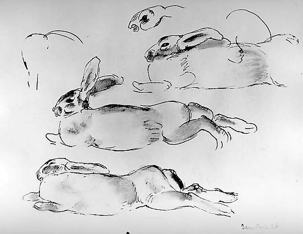 Rabbits (recto); Studies of Rabbits (verso), Jane Poupelet (French, 1874–1932), Ink and wash on paper 