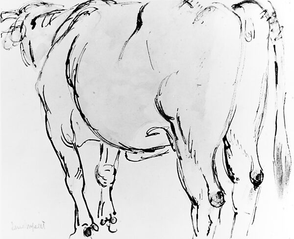 Cow, Jane Poupelet (French, 1874–1932), Ink and wash with graphite on paper 