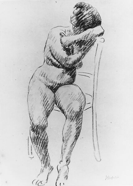 Study of Seated Female Nude, Jane Poupelet (French, 1874–1932), Chalk on Japanese paper 