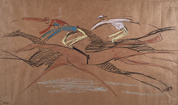 Horse Race, Wilhelm Hunt Diederich (American (born Hungary), Szent-Grot 1884–1953 Tappan, New York), Charcoal and pastel on brown paper 