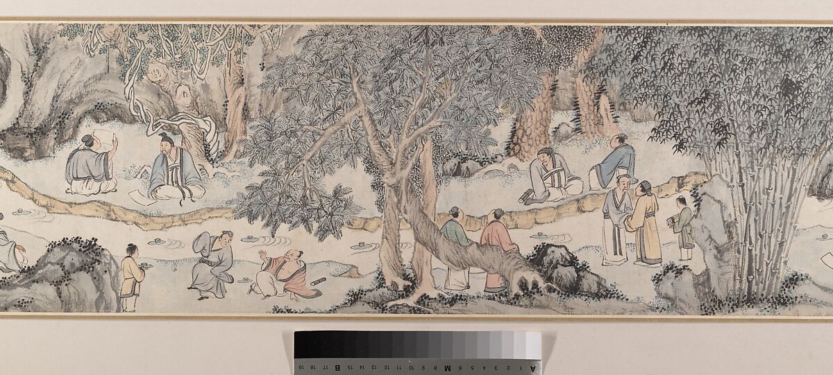 Gathering at the Orchid Pavilion, Qian Gu (Chinese, 1508–ca. 1578), Handscroll; ink and color on paper, China