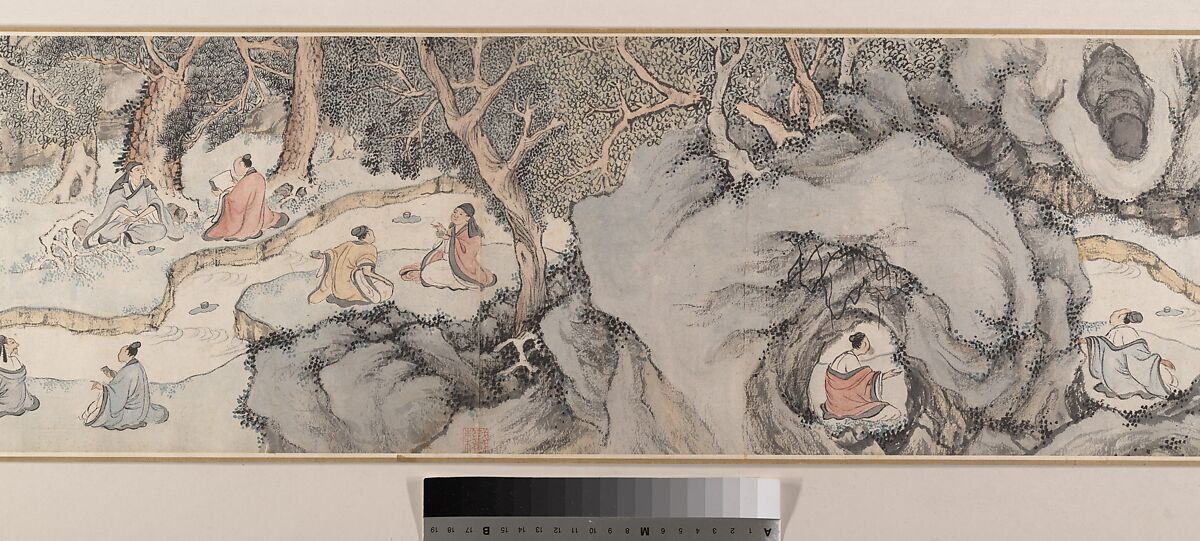 Gathering at the Orchid Pavilion, Qian Gu (Chinese, 1508–ca. 1578), Handscroll; ink and color on paper, China