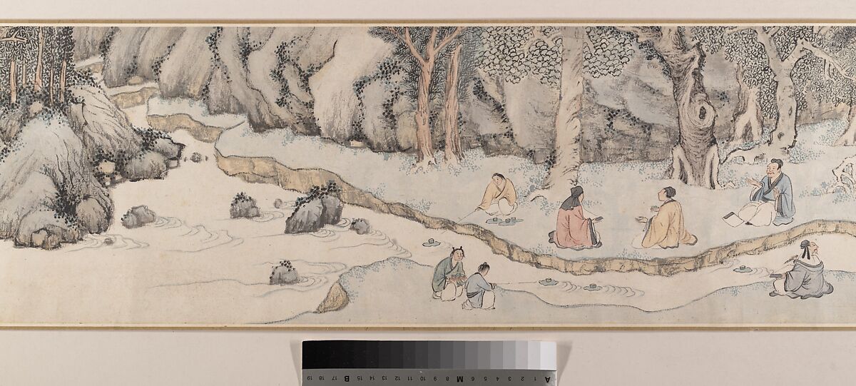 Gathering at the Orchid Pavilion, Qian Gu (Chinese, 1508–ca. 1578), Handscroll; ink and color on paper, China