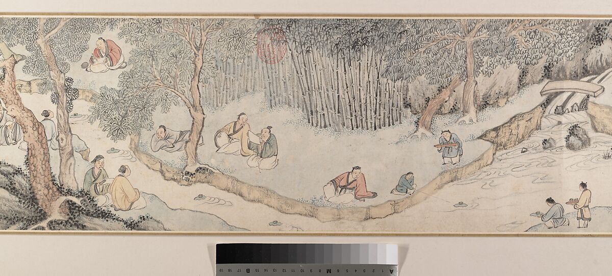 Gathering at the Orchid Pavilion, Qian Gu (Chinese, 1508–ca. 1578), Handscroll; ink and color on paper, China