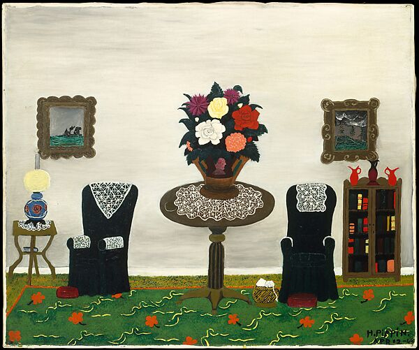 Victorian Interior II, Horace Pippin (American, West Chester, Pennsylvania 1888–1946 West Chester, Pennsylvania), Oil on canvas 