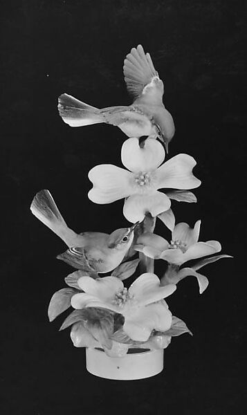 Blue-Grey Gnatcatchers and Dogwood, Dorothy Doughty (British, 1893–1963), Glazed bone china, British, Royal Worcester 