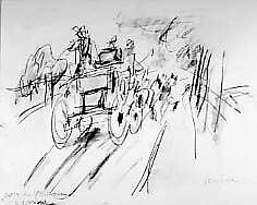 Carriage in the Bois du Boulogne, Herman Jensen (Danish, 1893–1941), Chalk and watercolor on paper 