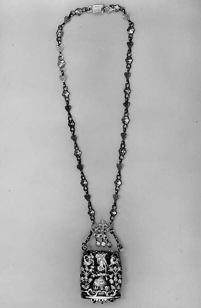 Pendant with chain, Ilya Schor (American, born in Zloczow, Galicia (now Ukraine) 1904–1961), Gold, silver, diamonds 