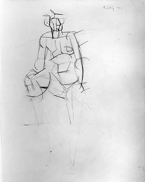 Seated Figure, Joseph Csáky (French (born Hungary), Szeged 1888–1971 Paris), Graphite on paper 