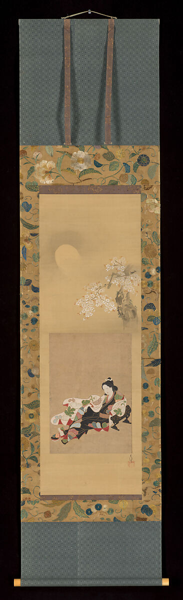 Beauty, Kano Chikanobu (Japanese, 1660–1728), Hanging scroll; ink and color on paper
Reverse side: ink and color on silk, Japan