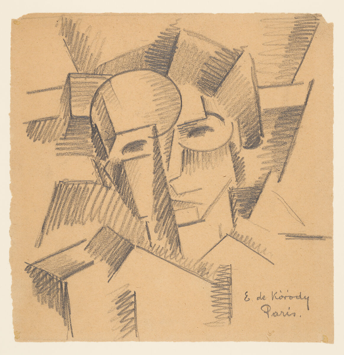 Cubist Study of A Head, Elemér de Kóródy (Hungarian, 1889–1918), Graphite on paper 