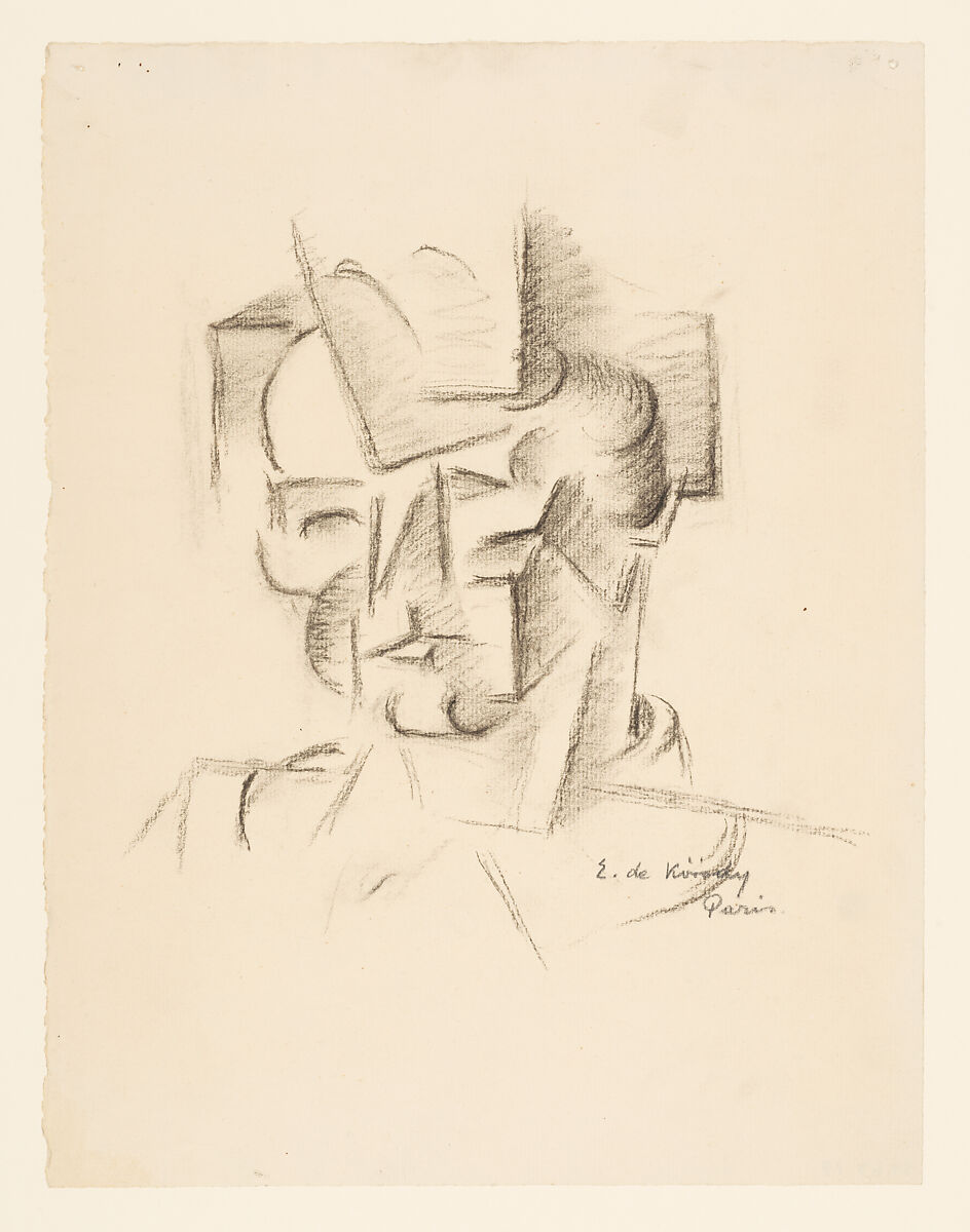 Cubist Study of a Head, Elemér de Kóródy (Hungarian, 1889–1918), Charcoal on paper 