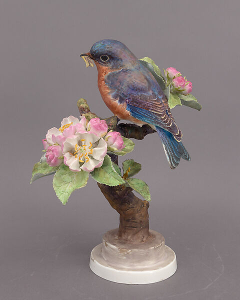 Bluebird and Apple Blossom, Dorothy Doughty (British, 1893–1963), Glazed bone china 