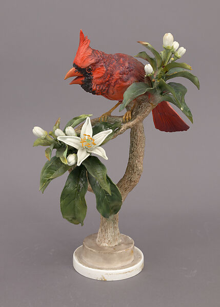 Virginian Cardinal and Orange Blossom, Dorothy Doughty (British, 1893–1963), Bone china porcelain 
