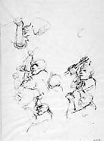 Study for The Judas Kiss: Christ and Judas, Stephen Greene (American, New York 1917–1999 Valley Cottage, New York), Pen and dark red ink on tracing paper 