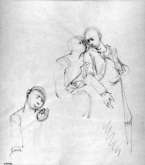 Study for The Judas Kiss: Christ and Judas, Stephen Greene (American, New York 1917–1999 Valley Cottage, New York), Pen and dark red ink on tracing paper 