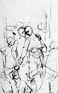 Study for Judas Kiss: Christ and Judas, Stephen Greene (American, New York 1917–1999 Valley Cottage, New York), Pen and dark red ink on tracing paper 