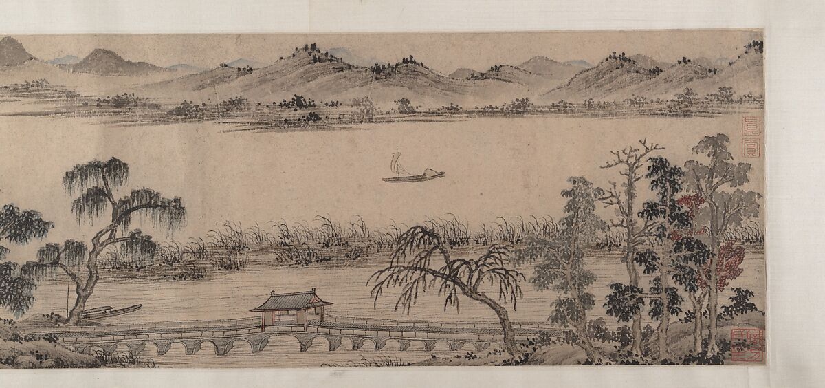 Pavilion of the Hovering Rainbow Bridge, Unidentified artist Chinese, Handscroll; ink and color on paper, China