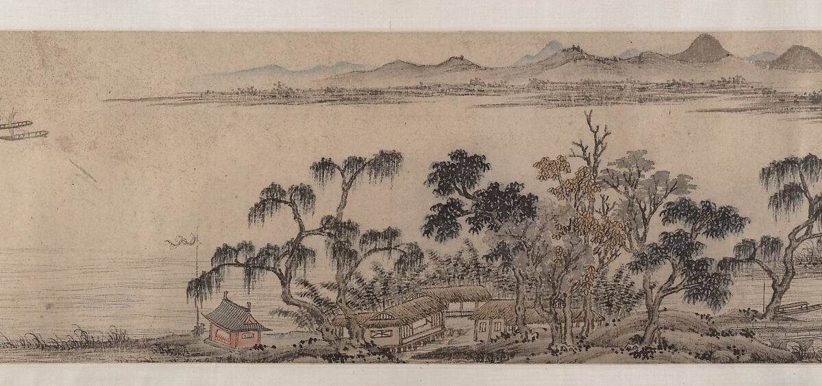 Pavilion of the Hovering Rainbow Bridge, Unidentified artist Chinese, Handscroll; ink and color on paper, China