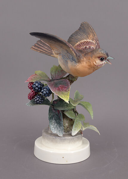 Indigo Bunting and Blackberry, Dorothy Doughty (British, 1893–1963), Glazed bone china 