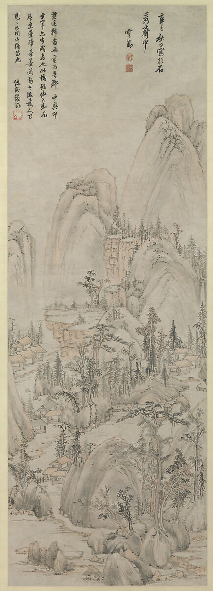 Landscape in the style of Huang Gongwang, Mo Shilong (Chinese, 1537–1587), Hanging scroll; ink and color on paper, China 