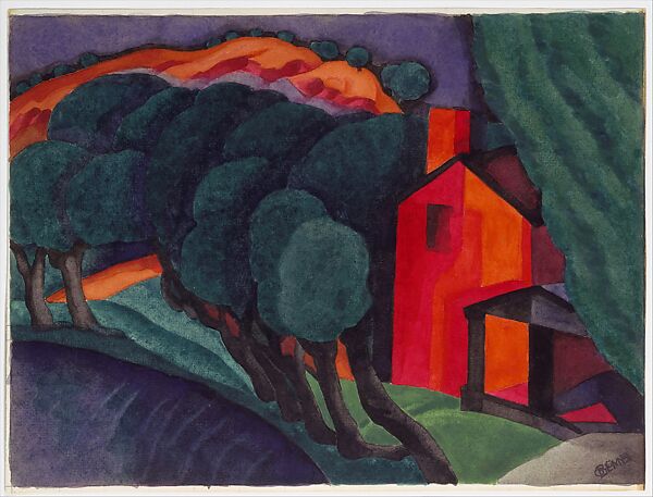 Glowing Night, Oscar Bluemner (American (born Germany), Hanover 1867–1938 Braintree, Massachusetts), Watercolor over graphite on paper 