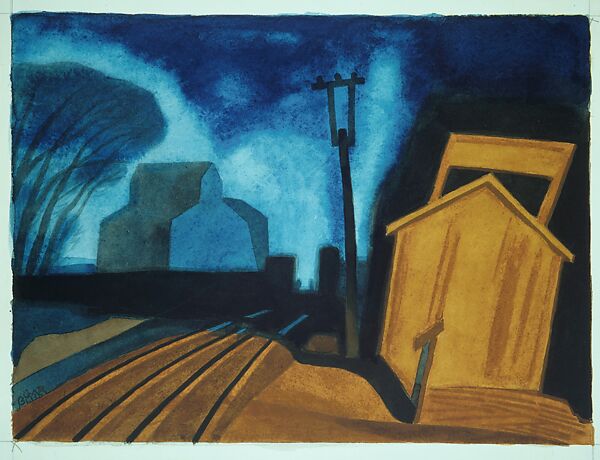 Flag Station, Elizabeth, New Jersey, Oscar Bluemner (American (born Germany), Hanover 1867–1938 Braintree, Massachusetts), Watercolor on paper