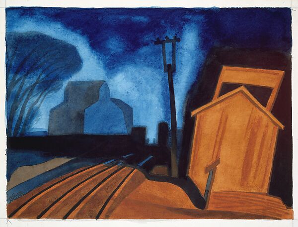 Flag Station, Elizabeth, New Jersey, Oscar Bluemner (American (born Germany), Hanover 1867–1938 Braintree, Massachusetts), Watercolor on paper 