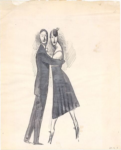 Dancing Couple, Elie Nadelman (American (born Poland), Warsaw 1882–1946 Riverdale, New York), Pen and blue-black ink and wash on paper 