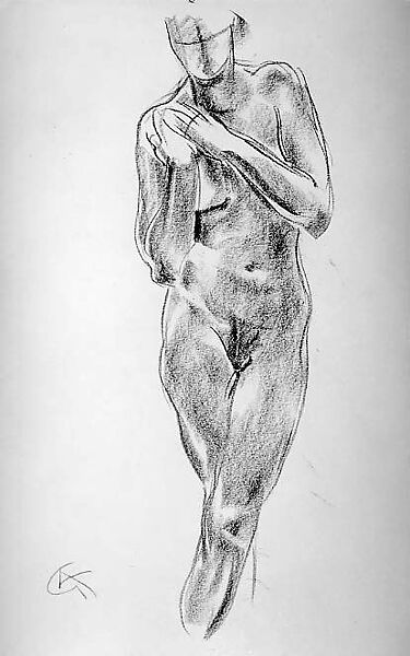 Standing Female Nude, Georg Kolbe (German, Waldheim 1877–1947 Berlin), Charcoal on paper 