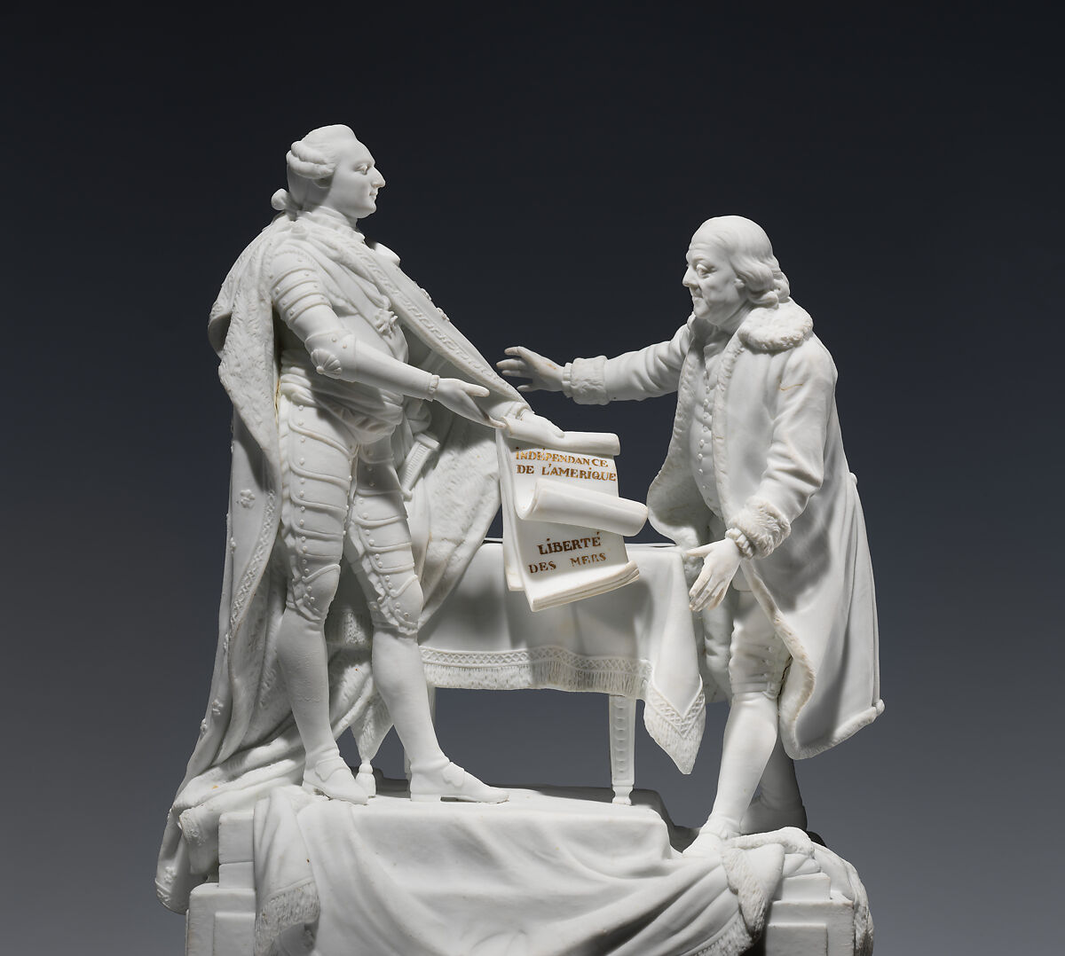 Figure of Louis XVI and Benjamin Franklin, Charles-Gabriel Sauvage, called Lemire pere (1741–1827), Porcelain