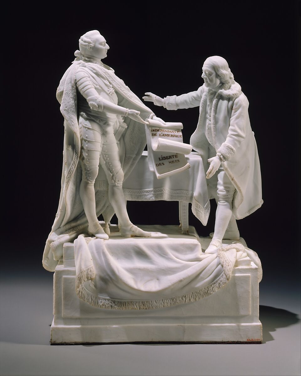 Figure of Louis XVI and Benjamin Franklin, Charles-Gabriel Sauvage, called Lemire pere (1741–1827), Porcelain 