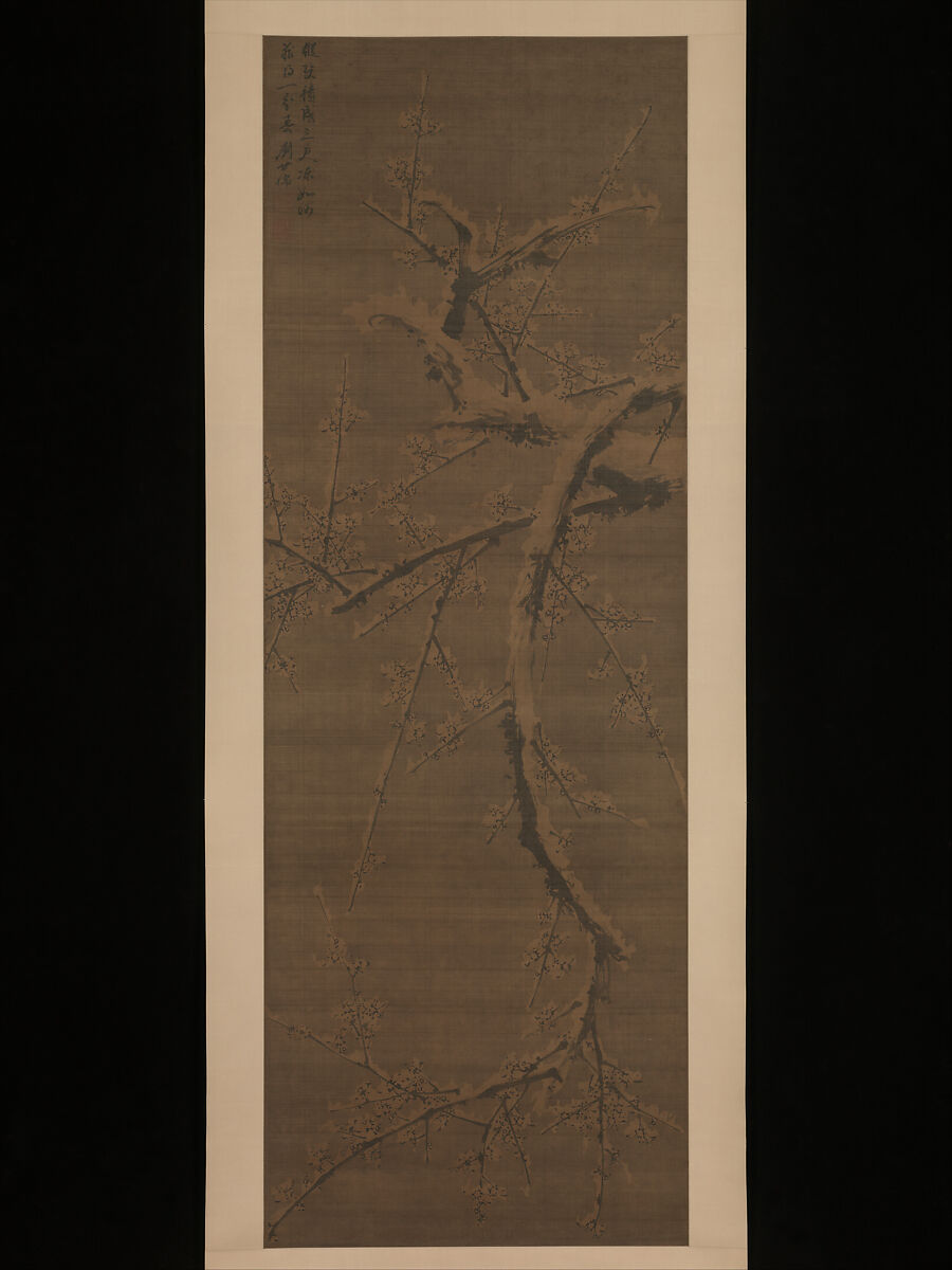 Plum in snow, Liu Shiru (Chinese, active 16th century), Hanging scroll; ink on silk, China 