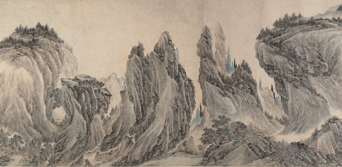 Landscape after Dong Yuan, Juran, Ma Yuan, and Xia Gui, Li Zai (Chinese, active 17th century) ?, Handscroll; ink and color on paper, China 