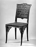 Side chair, Lucien Lévy-Dhurmer (French, Algiers 1865–1953 Le Vésinet), Walnut, leather, brass 