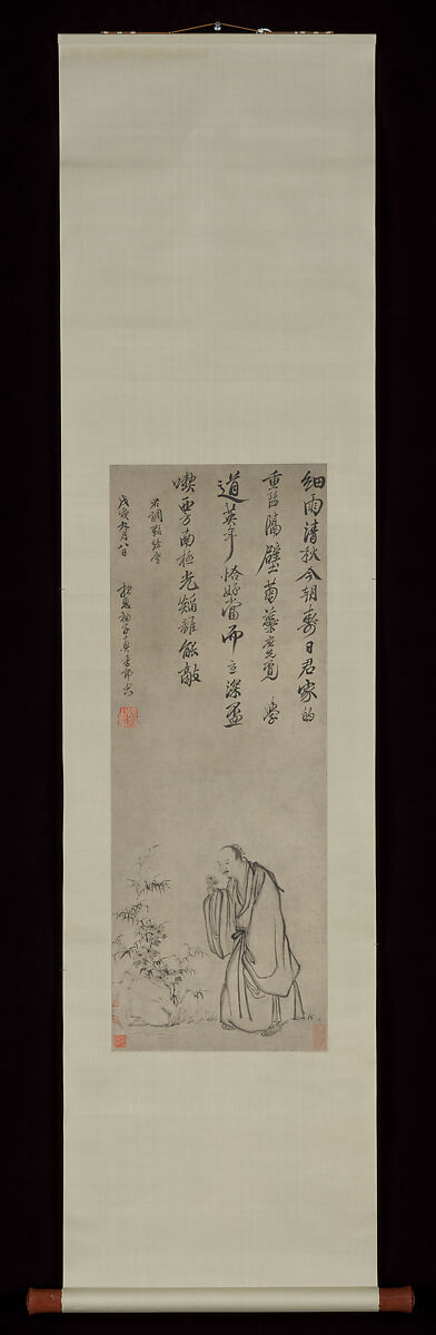 Plucking Chrysanthemums, After Zhang Feng (Chinese, active ca. 1628–1662), Hanging scroll; ink on paper, China